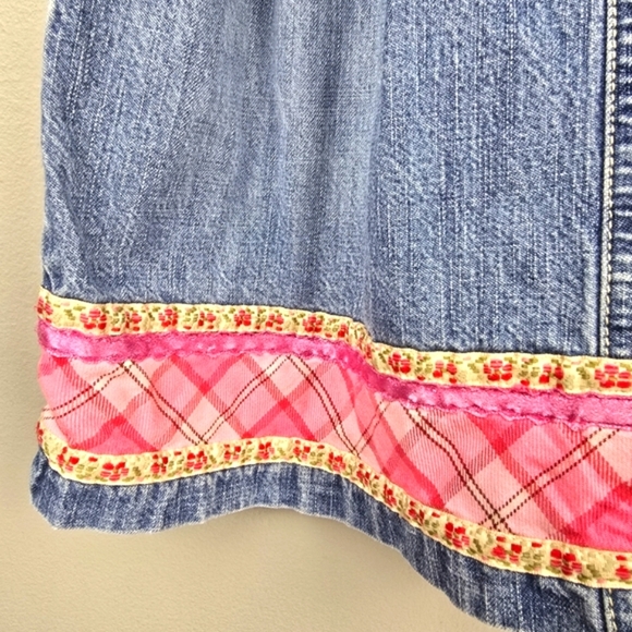 OSHKOSH B'GOSH Jean‎ Overall Patchwork Dress Blue Pink Girls Size 2T - Picture 2 of 9